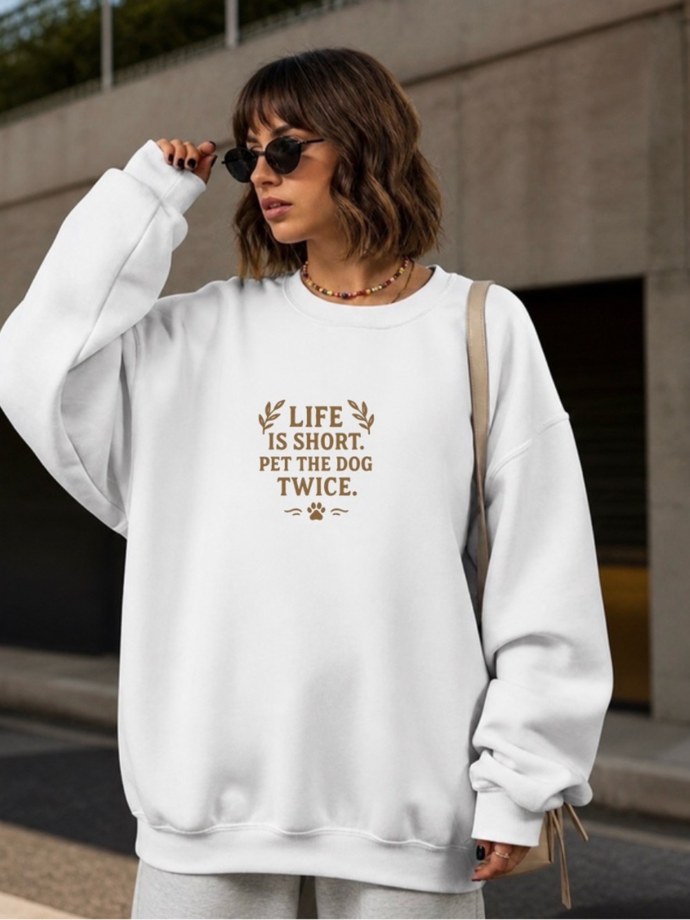Life Is Short Pet the Dog Twice Sweatshirt Dog Lover Crewneck